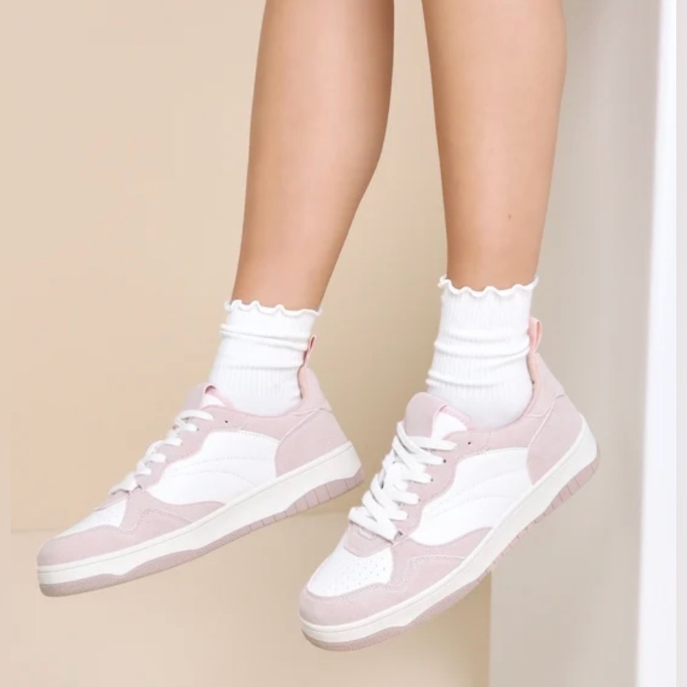 Lulus Mezereon Pink and White Sneakers
